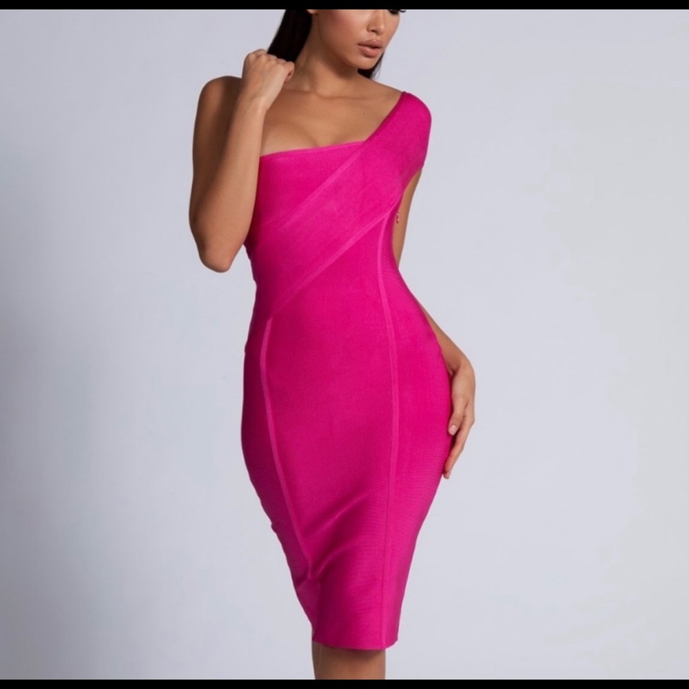 Meshki Asymmetric Hot Pink Bodycon Dress